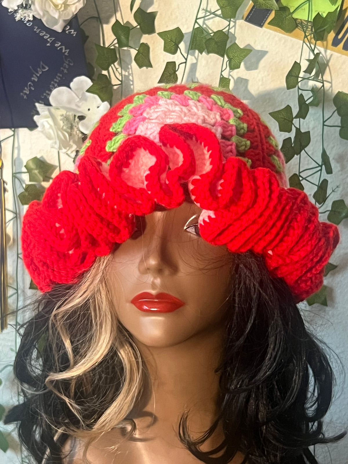 Granny square ruffle hat