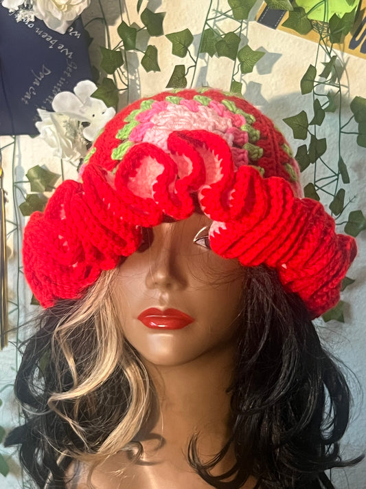 Granny square ruffle hat